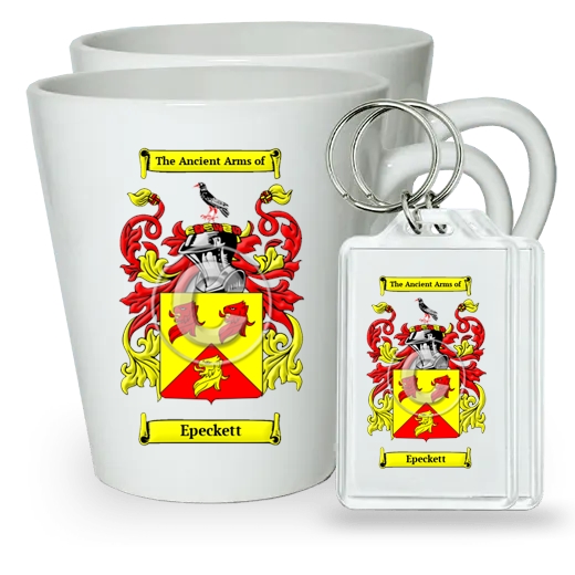 Epeckett Pair of Latte Mugs and Pair of Keychains