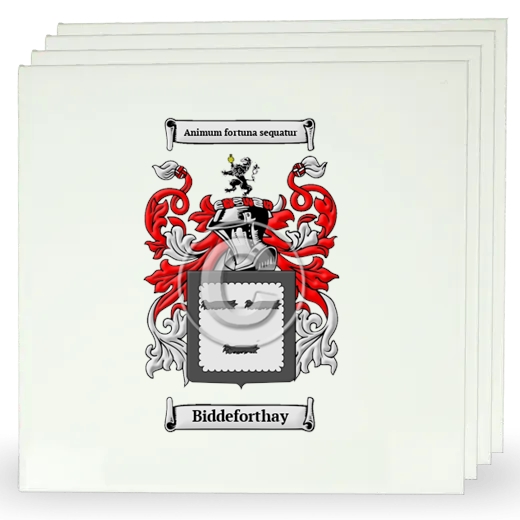 Biddeforthay Set of Four Large Tiles with Coat of Arms