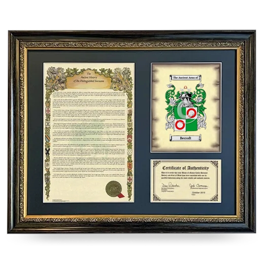 Becroft Framed Surname History and Coat of Arms- Heirloom