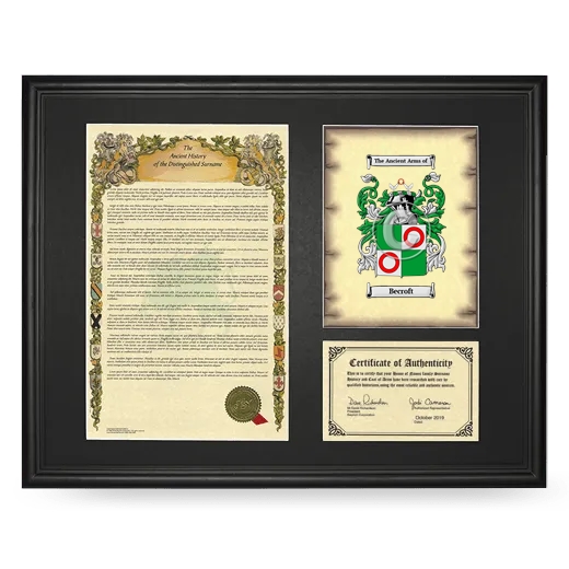 Becroft Framed Surname History and Coat of Arms - Black