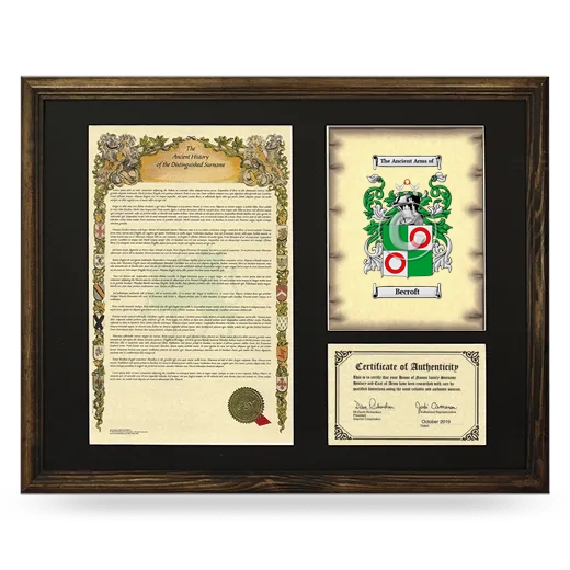 Becroft Framed Surname History and Coat of Arms - Brown