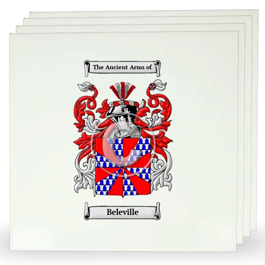 Beleville Set of Four Large Tiles with Coat of Arms