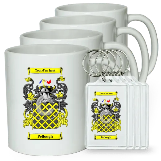 Pellough Set of 4 Coffee Mugs and Keychains