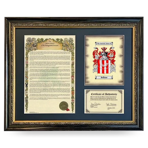 Bellone Framed Surname History and Coat of Arms- Heirloom