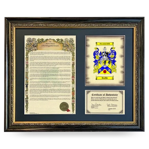 Beallie Framed Surname History and Coat of Arms- Heirloom