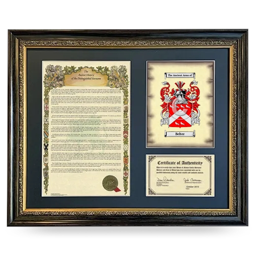 Belter Framed Surname History and Coat of Arms- Heirloom