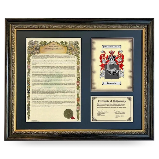 Benjamin Framed Surname History and Coat of Arms- Heirloom