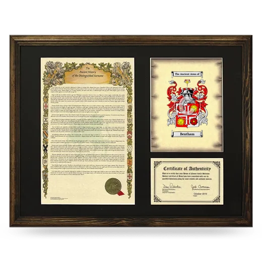 Bentham Framed Surname History and Coat of Arms - Brown
