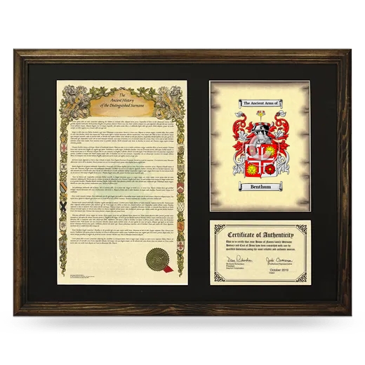 Benthum Framed Surname History and Coat of Arms - Brown