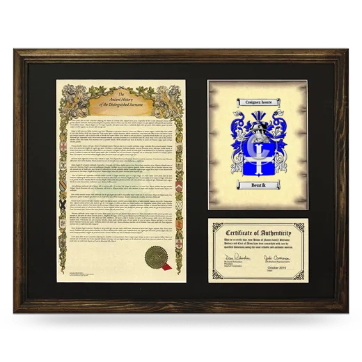 Bentik Framed Surname History and Coat of Arms - Brown