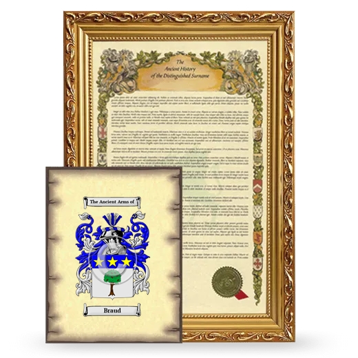 Braud Framed History and Coat of Arms Print - Gold