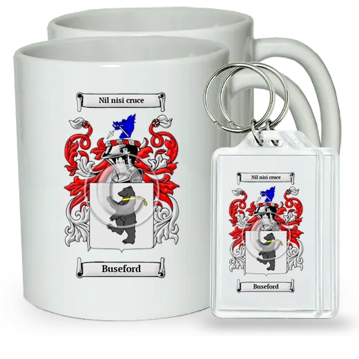 Buseford Pair of Coffee Mugs and Pair of Keychains