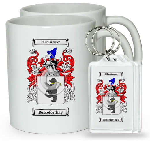 Busseforthay Pair of Coffee Mugs and Pair of Keychains