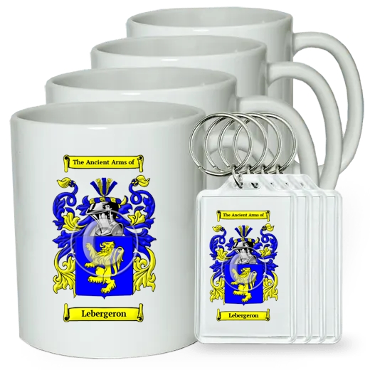 Lebergeron Set of 4 Coffee Mugs and Keychains