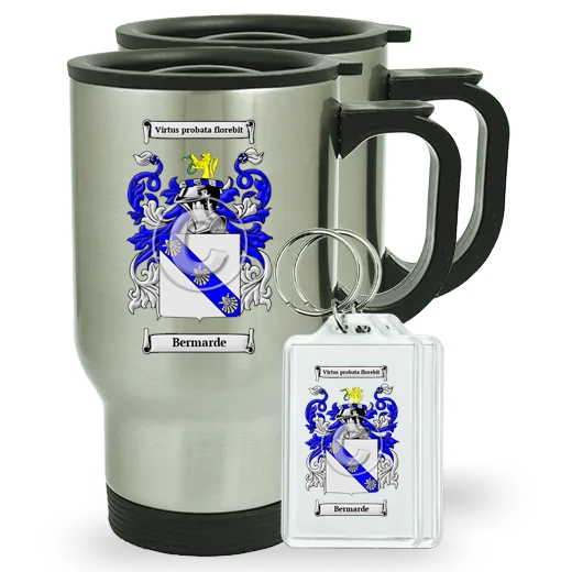 Bermarde Pair of Travel Mugs and pair of Keychains