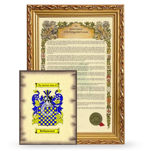 Bethancourt Framed History and Coat of Arms Print - Gold