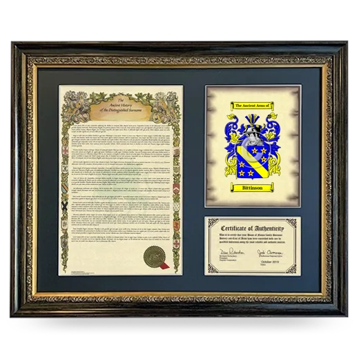 Bittinson Framed Surname History and Coat of Arms- Heirloom