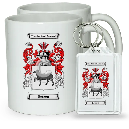 Betzen Pair of Coffee Mugs and Pair of Keychains