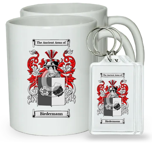 Biedermann Pair of Coffee Mugs and Pair of Keychains