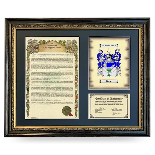 Barne Framed Surname History and Coat of Arms- Heirloom