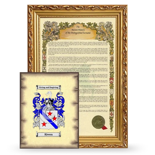 Kivern Framed History and Coat of Arms Print - Gold