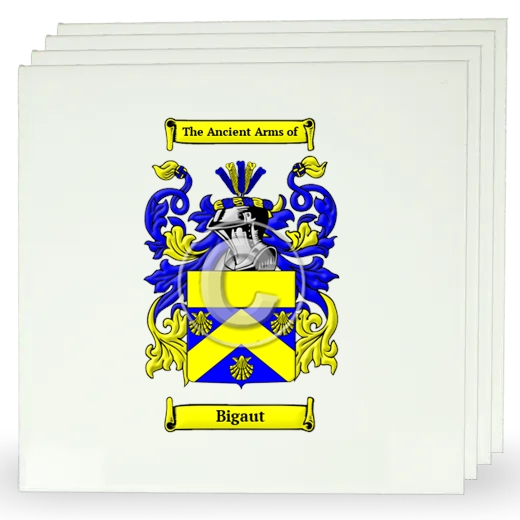 Bigaut Set of Four Large Tiles with Coat of Arms