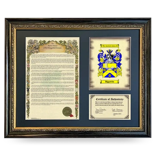 Biggottin Framed Surname History and Coat of Arms- Heirloom