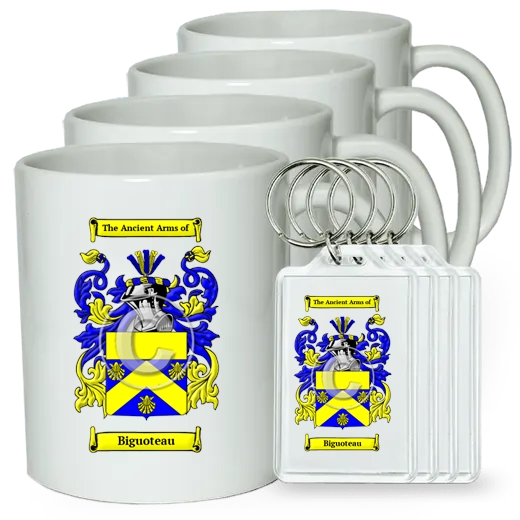 Biguoteau Set of 4 Coffee Mugs and Keychains