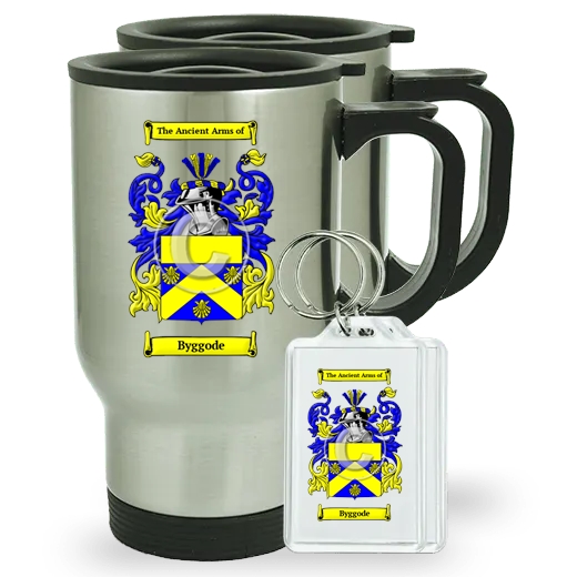 Byggode Pair of Travel Mugs and pair of Keychains