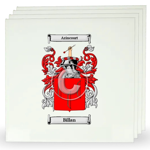 Billan Set of Four Large Tiles with Coat of Arms