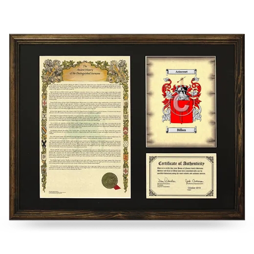 Billan Framed Surname History and Coat of Arms - Brown