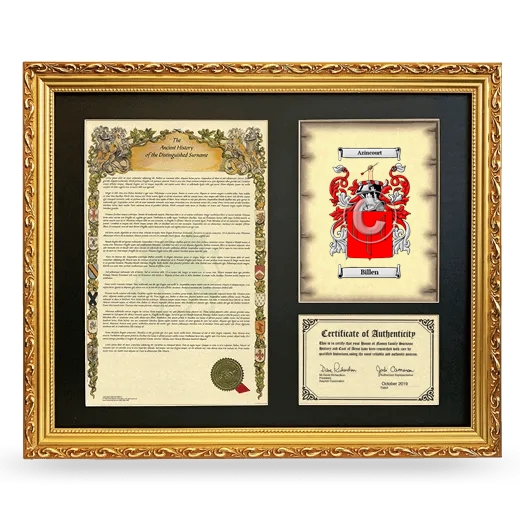 Billen Framed Surname History and Coat of Arms- Gold