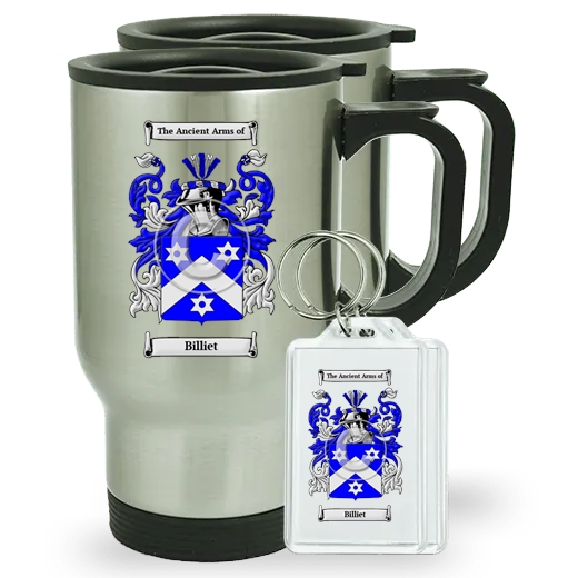 Billiet Pair of Travel Mugs and pair of Keychains