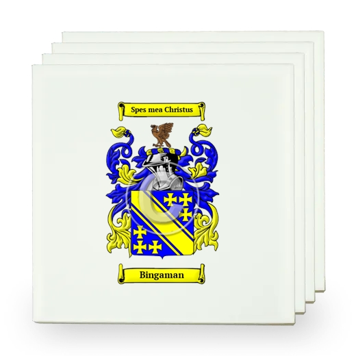 Bingaman Set of Four Small Tiles with Coat of Arms