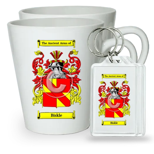 Biskle Pair of Latte Mugs and Pair of Keychains