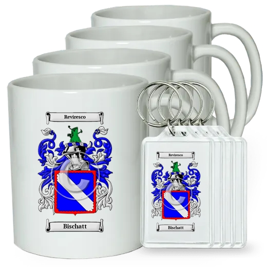 Bischatt Set of 4 Coffee Mugs and Keychains