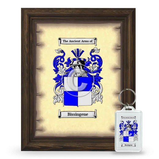 Bissingene Framed Coat of Arms and Keychain - Brown