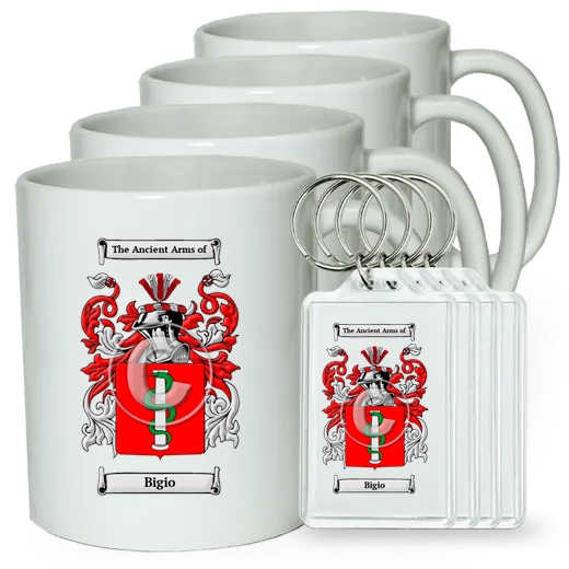 Bigio Set of 4 Coffee Mugs and Keychains