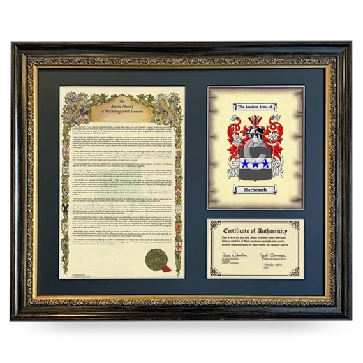 Blacbearde Framed Surname History and Coat of Arms- Heirloom