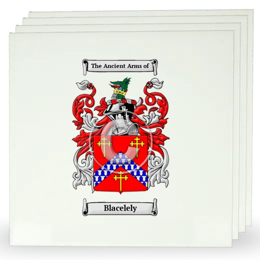 Blacelely Set of Four Large Tiles with Coat of Arms