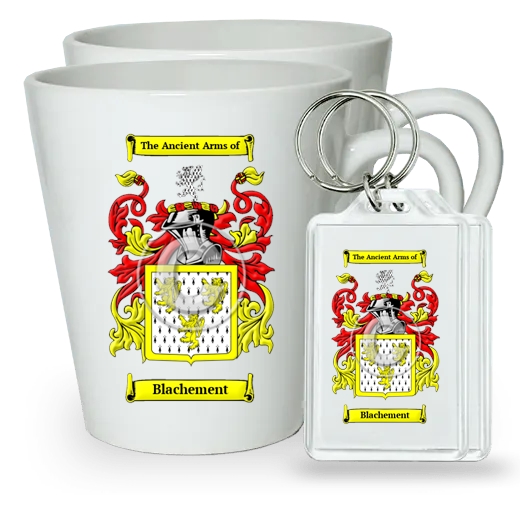 Blachement Pair of Latte Mugs and Pair of Keychains