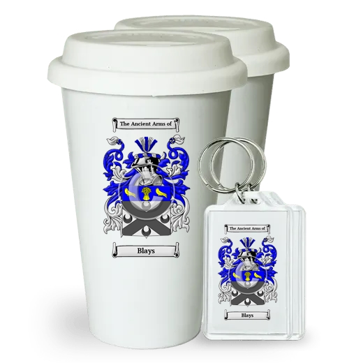 Blays Pair of Ceramic Tumblers with Lids and Keychains