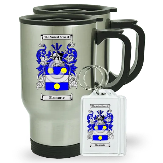 Blancarte Pair of Travel Mugs and pair of Keychains