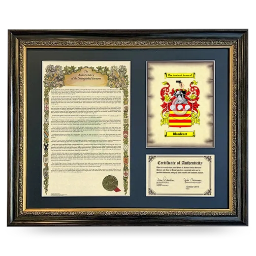 Blanfeart Framed Surname History and Coat of Arms- Heirloom