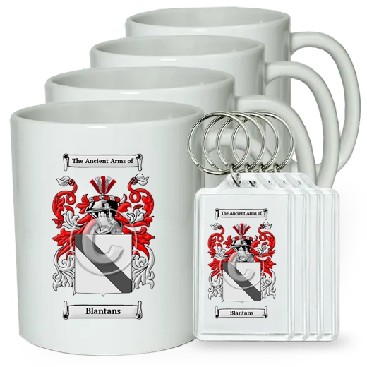 Blantans Set of 4 Coffee Mugs and Keychains