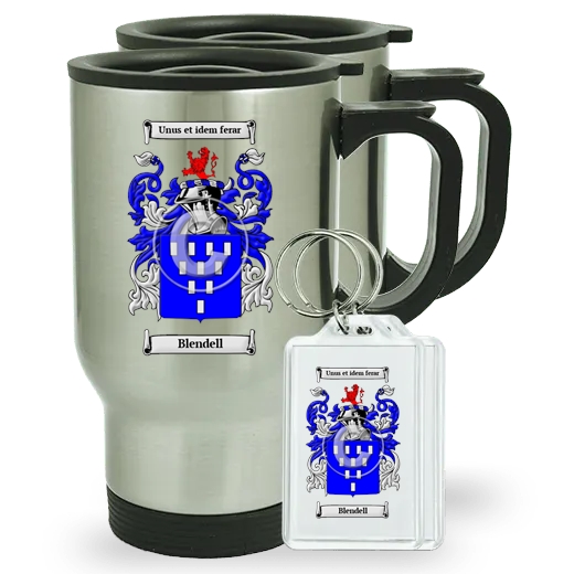 Blendell Pair of Travel Mugs and pair of Keychains