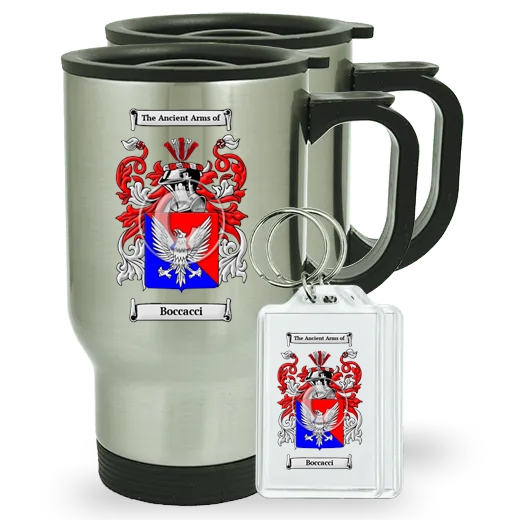 Boccacci Pair of Travel Mugs and pair of Keychains