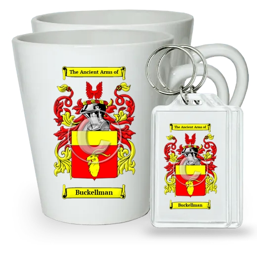 Buckellman Pair of Latte Mugs and Pair of Keychains