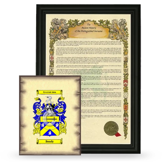 Boudy Framed History and Coat of Arms Print - Black