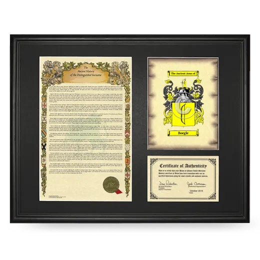 Boegle Framed Surname History and Coat of Arms - Black